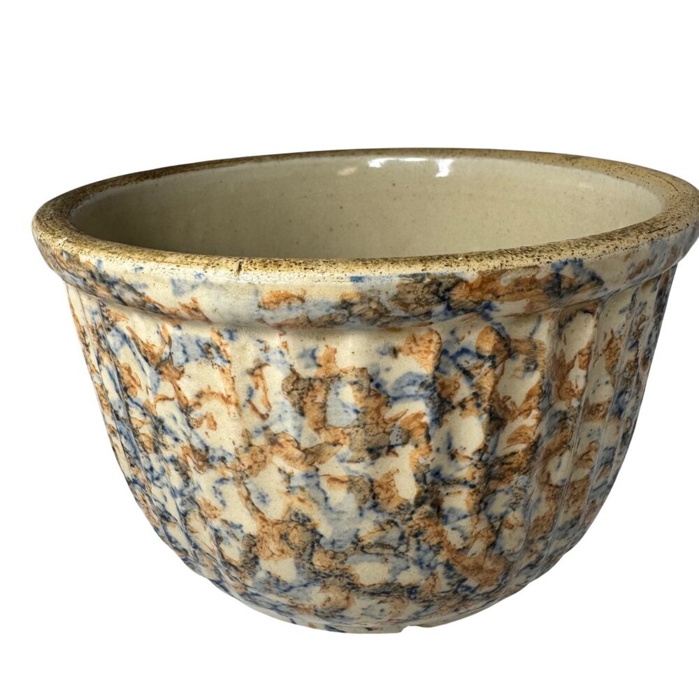 Red Wing Spongeware Crock Bowl 7” Decorative Ribbed Stoneware Speckled Vtg B - Picture 4 of 12